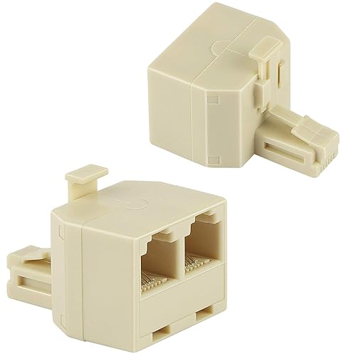 Uvital Adaptador de pared dúplex RJ11, divisor de línea de teléfono duplex, enchufe de pared de 1 a 2 convertidores modulares para oficina, hogar,
