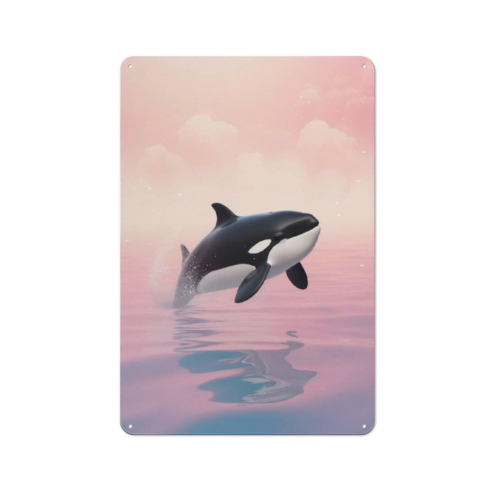 Junmoney Orca Breaching In Pink Sky 30X20cm Rustic Metal Sign With For Guest Room Or Hallway, For Vintage Wall Decor Fans, For Metal Sign Collectors