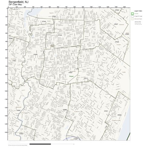 ZIP Code Wall Map of Bergenfield, NJ ZIP Code Map Not Laminated