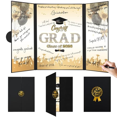 Image of Graduation Decorations 2026 Black Gold Graduation Guest Book to Sign Class of 2026 Signature Guestbook Alternative Party Gifts Keepsake Congrats Grad Invitations Memory Card Board College High School