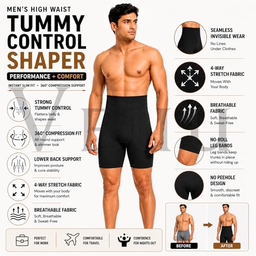 Image of Men's High Waist Tummy Control Shapewear Men's Compression Shapewear Trunk Comfortable Stretchy Body Shaper Tummy Tucker Breathable Support Underwear for Gym Office