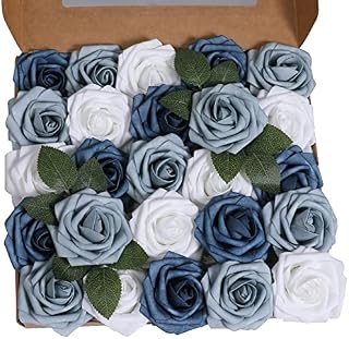 Ancokig Artificial Flowers Rose Real Looking Fuchsia Fake Foam Roses for DIY Wedding Bouquets Centerpieces Bridal Shower Party Home Decoration (Wine Red,25pcs)