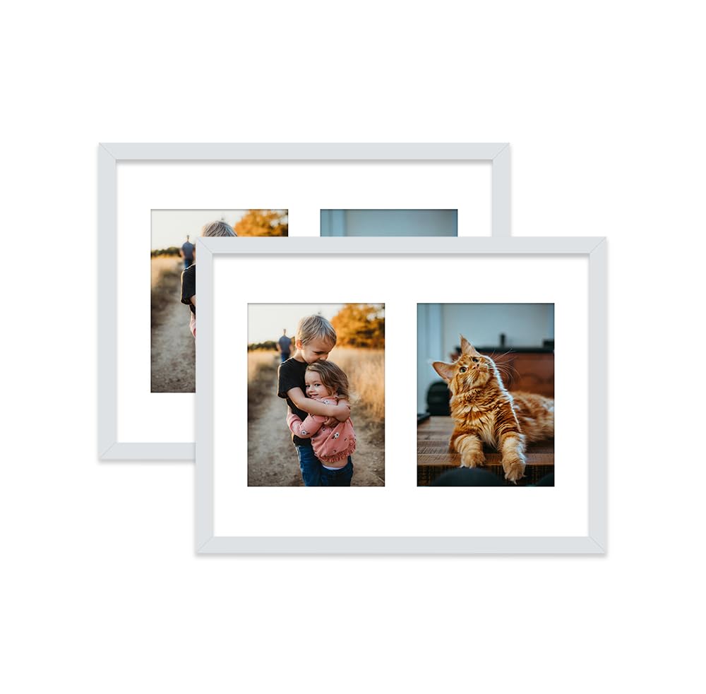 Light Grey Multi Photo Frame - Holds 2 x 8x6 Pictures, Family Collage Picture Frame for Wall Display, 16x12 Frame size, Set of 2