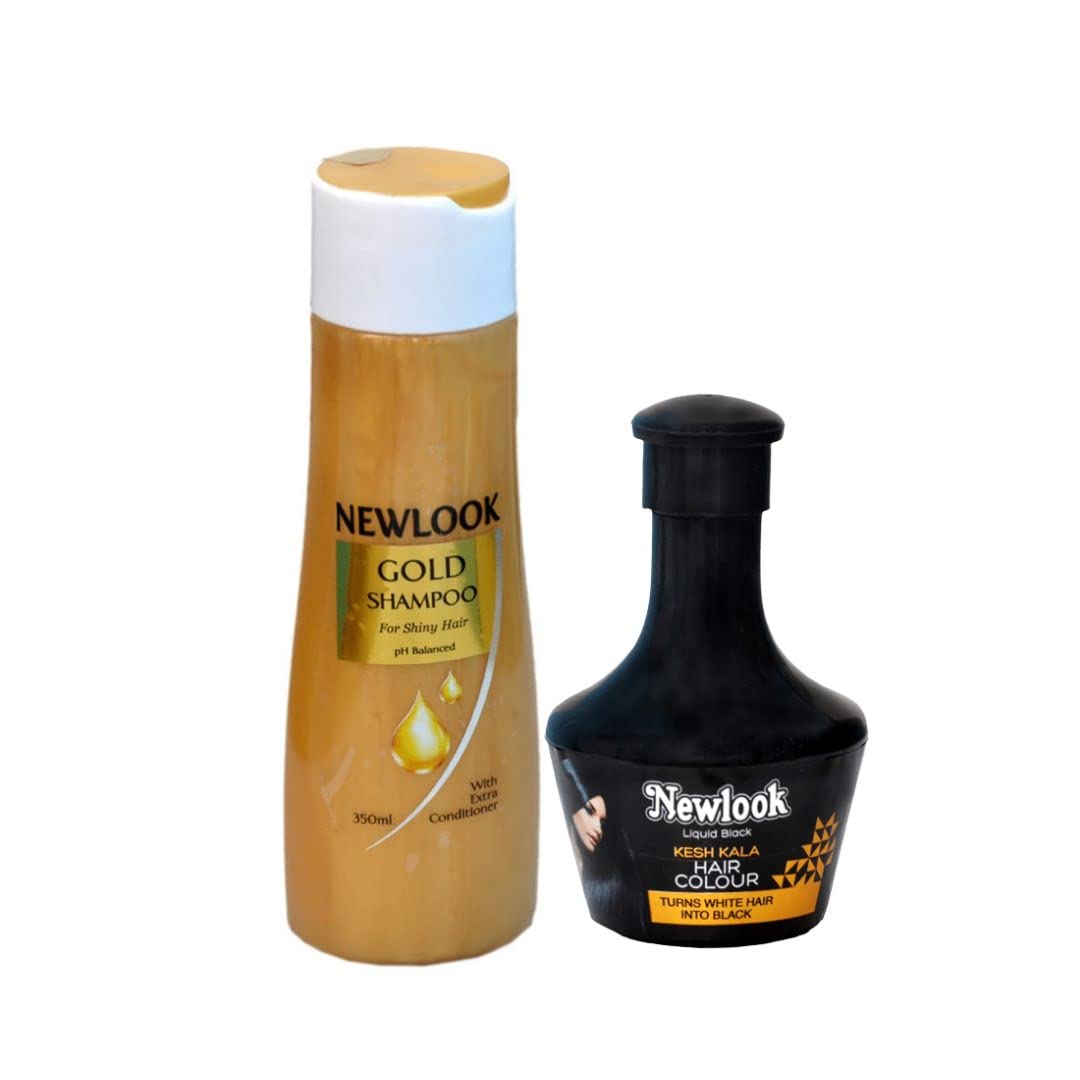 NEW LOOK Liquid Black Kesh Kala Hair Colour (150 ML) + Gold shampoo (350 ML)- Mild Daily Shampoo for Men & Women-image-11