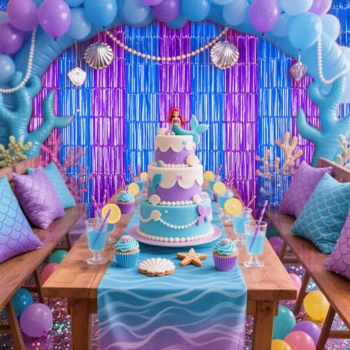 Image of TONIFUL 2Pcs Blue Purple Door Streamers,Green Photo Booth Backdrop,Metallic Streamers Green Foil Fringe Curtains for Birthday,Christmas,New Year,St. Patrick's Day Party Streamers Decor