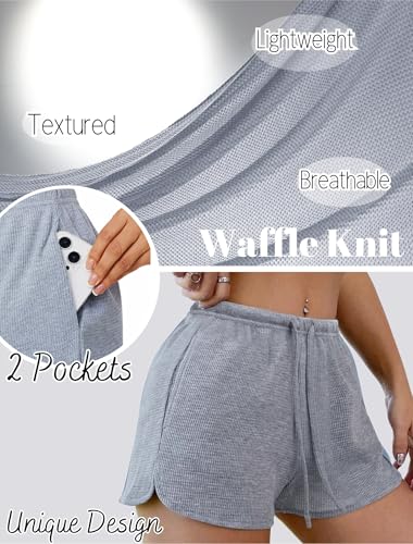 Ekouaer Womens Waffle Knit Pajama Shorts Soft Drawstring Lounge bottoms Casual Workout Shorts with Pockets3