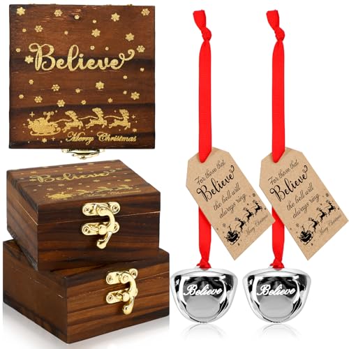Ceenna Christmas Believe Bell Gifts Magical Polar Ornaments Bulk Santa Sleigh Bells Christmas Polar Train Party Gifts Decoration Tree Decor(Brown,2 Sets)