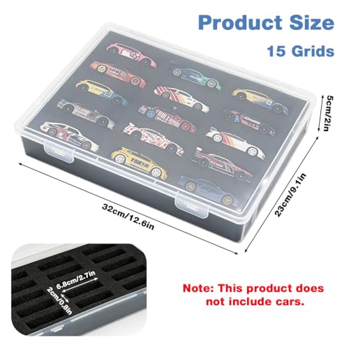 Image of HASTHIP 1: 64 Scale Model Car Storage Case for Hot Wheels with 15 Compartments Foam Insert Clear PP Storage Case with Lid Dustproof Organizer Box Diecast Model Car Display Organizer & Collection