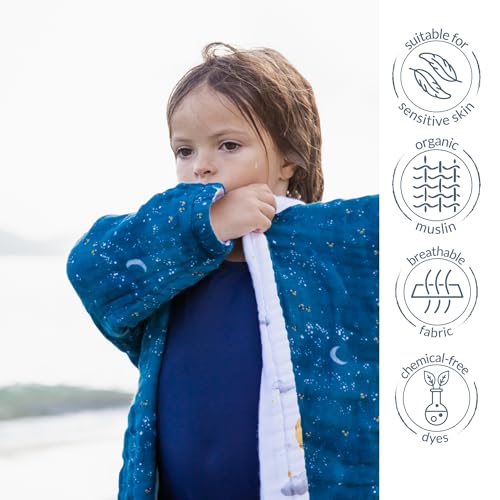 Image of Malabar Baby Organic Cotton Muslin Wearable Hooded Towel, Bath, Pool & Beach Cover-up for Size 3-4 Years - Mystical Night