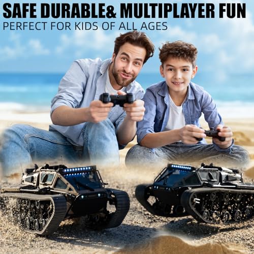Image of XINGRUI 1:16 Scale Remote Control Car Military Crawler Off-Road RC Tank with 4WD, Adjustable Speed /Steering, 2 Batteries & Openable Doors - All-Terrain RC Truck for Kids Adults, Birthday Gifts