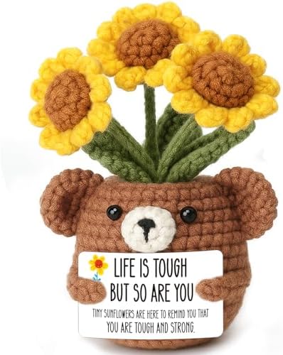 Get Well Sunflower Gifts for Women Handmade Positive Crochet Emotional Inspiration Support Affirmation Cards Birthday Christmas Gifts for Wife Mom Teen Friends Life is Tough But So are You Decor