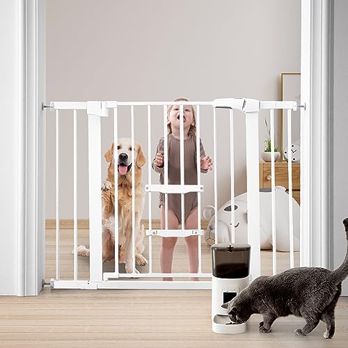 Image of Tiovo 29"-41" Baby Gate for Stairs with Cat Door, Pet Gate with Cat Door Cat Gate, Dog Gate with Cat Door for Doorways Indoors Auto Close, Safety Child Gate with Wide Walk Thru Pressure Mounted