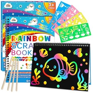 ZMLM Scratch Paper Art Craft: 2 Pack Rainbow Scratch Set for 3 4 5 6 7 8 9 10 Years Old Girls Boys Students Drawing Coloring Black Magic Art Supplies Kits Gifts School Birthday Party Toys (Ocean)