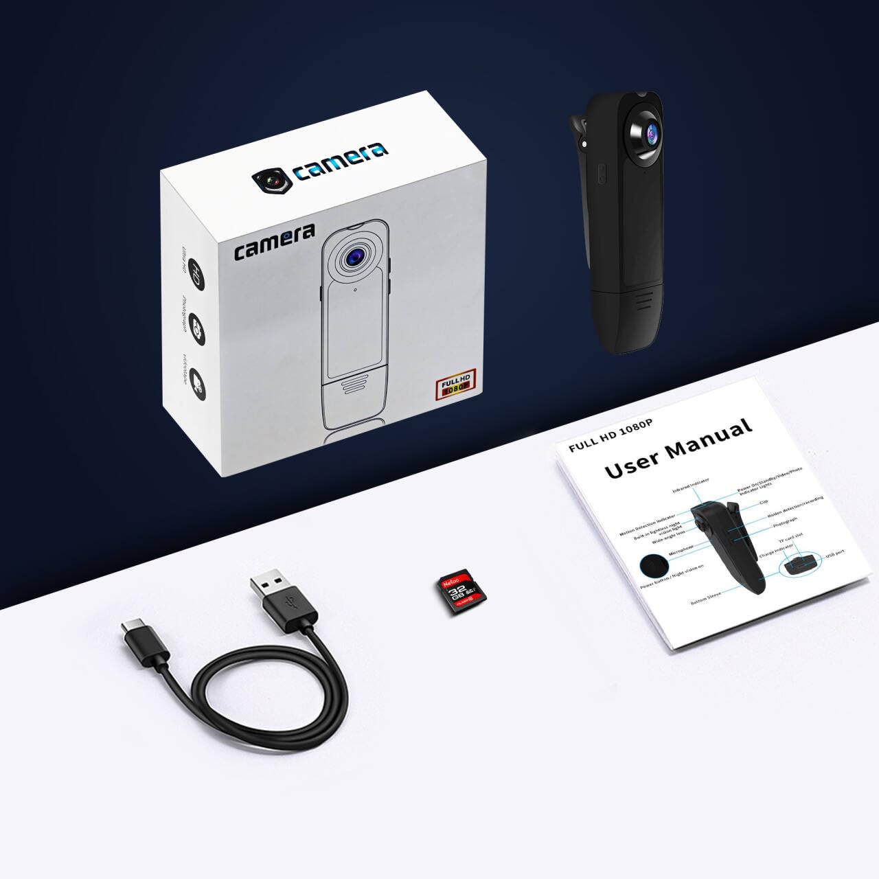 Kleine Kamera ohne WLAN, HD 1080P Body Cam mit 32G Speicherkarte, Mini Überwachungskamera, Audio Video Aufzeichnung Min Kamera mit Nachtsicht Bodycam Körperkamera für Innen Aussen Überwachung