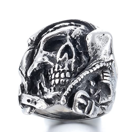 Image of Death Skull Ring for Men Stainless Steel Jewelry Biker Rings Scary Death Ring Skull for Gifts