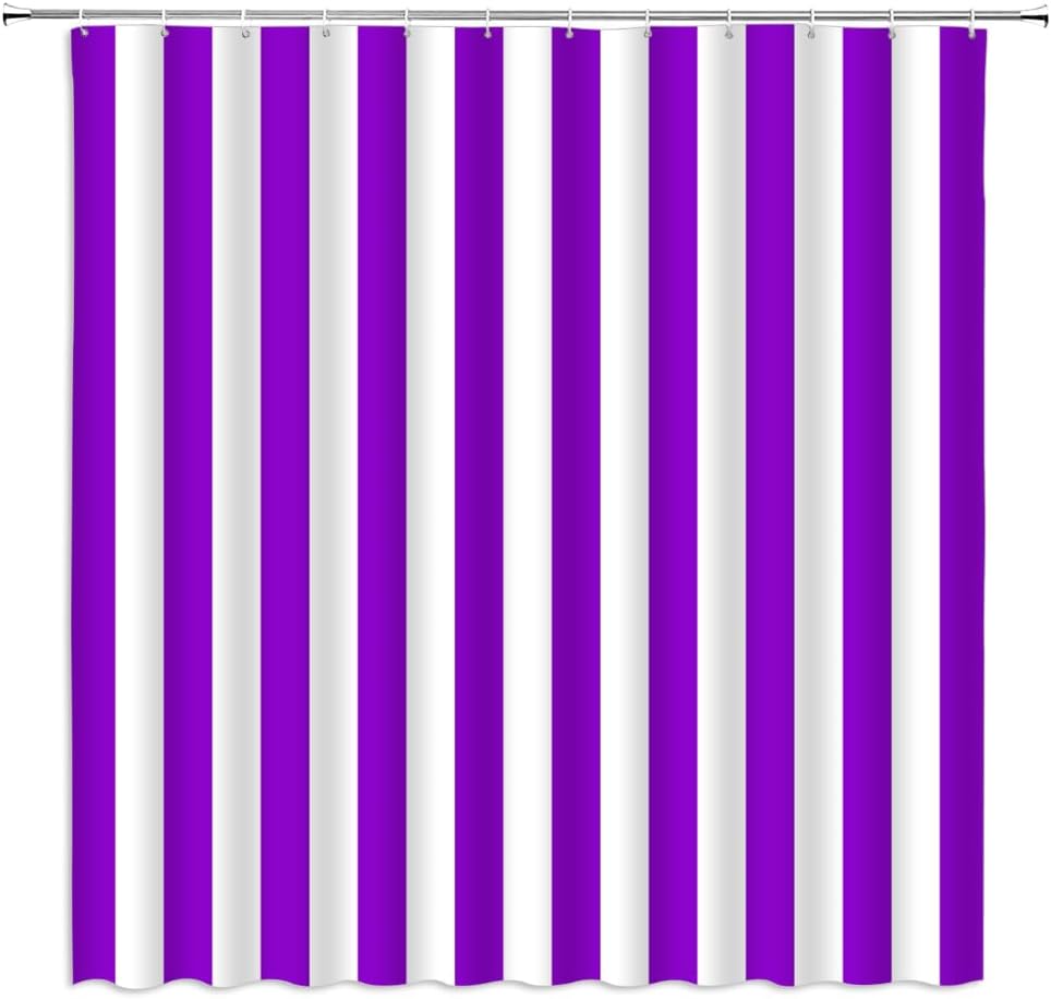 Striped Shower Curtain Purple White Vertical Stripe Geometric Modern Farmhouse Chic Style Bathroom Decor Fabric Curtains with Hook 80Wx70H Inches