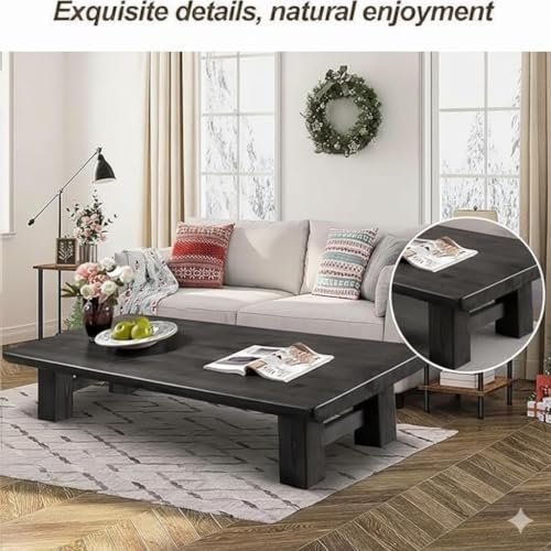 Image of Modern Black Coffee Table with Multi-Level Design, Contemporary Living Room Furniture, Rectangular Wood Table with Storage Space (Walnut, 132 * 50 * 38)