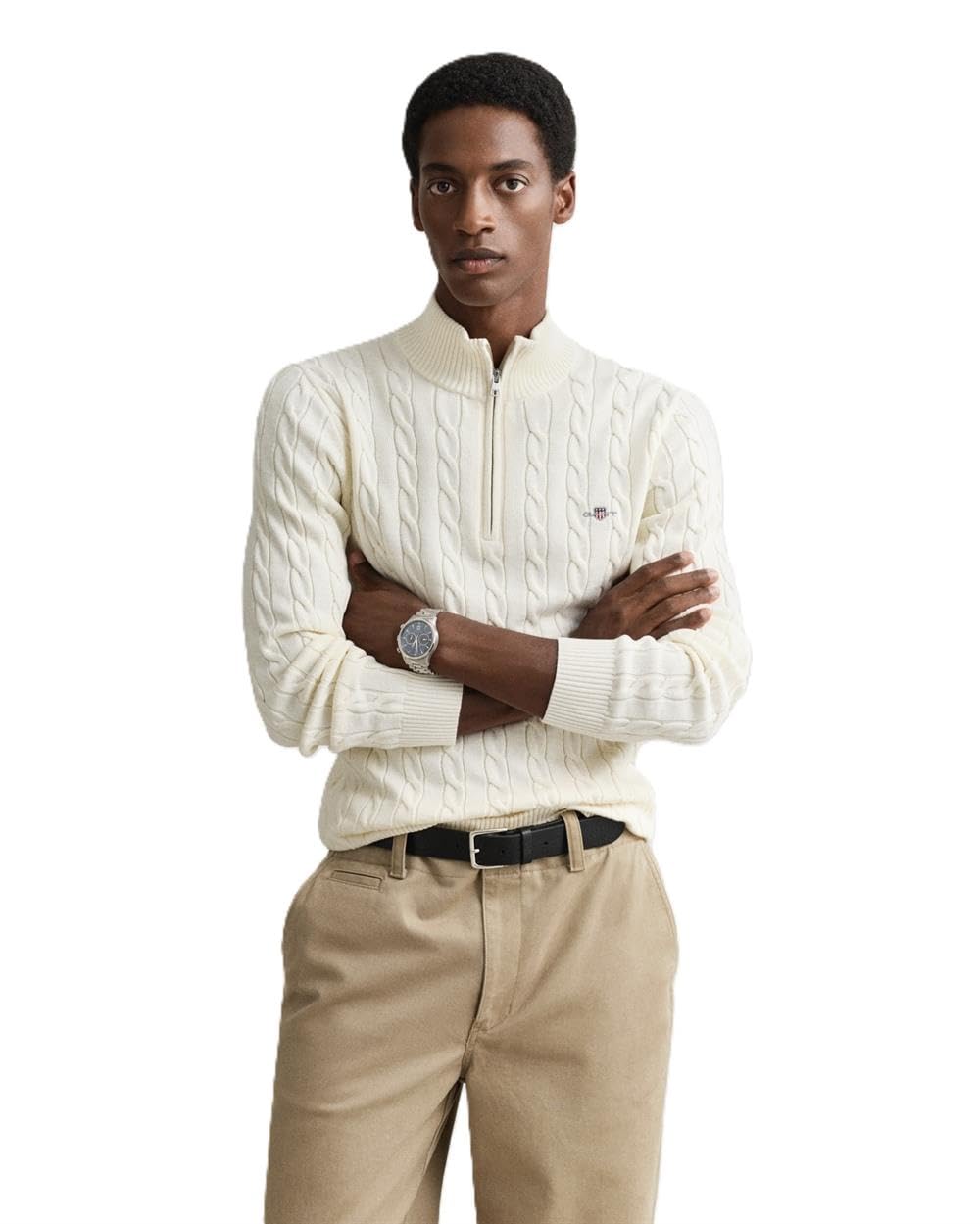 Gant Maglione Da Uomo Cotton Cable Half Zip, Crema, L-image