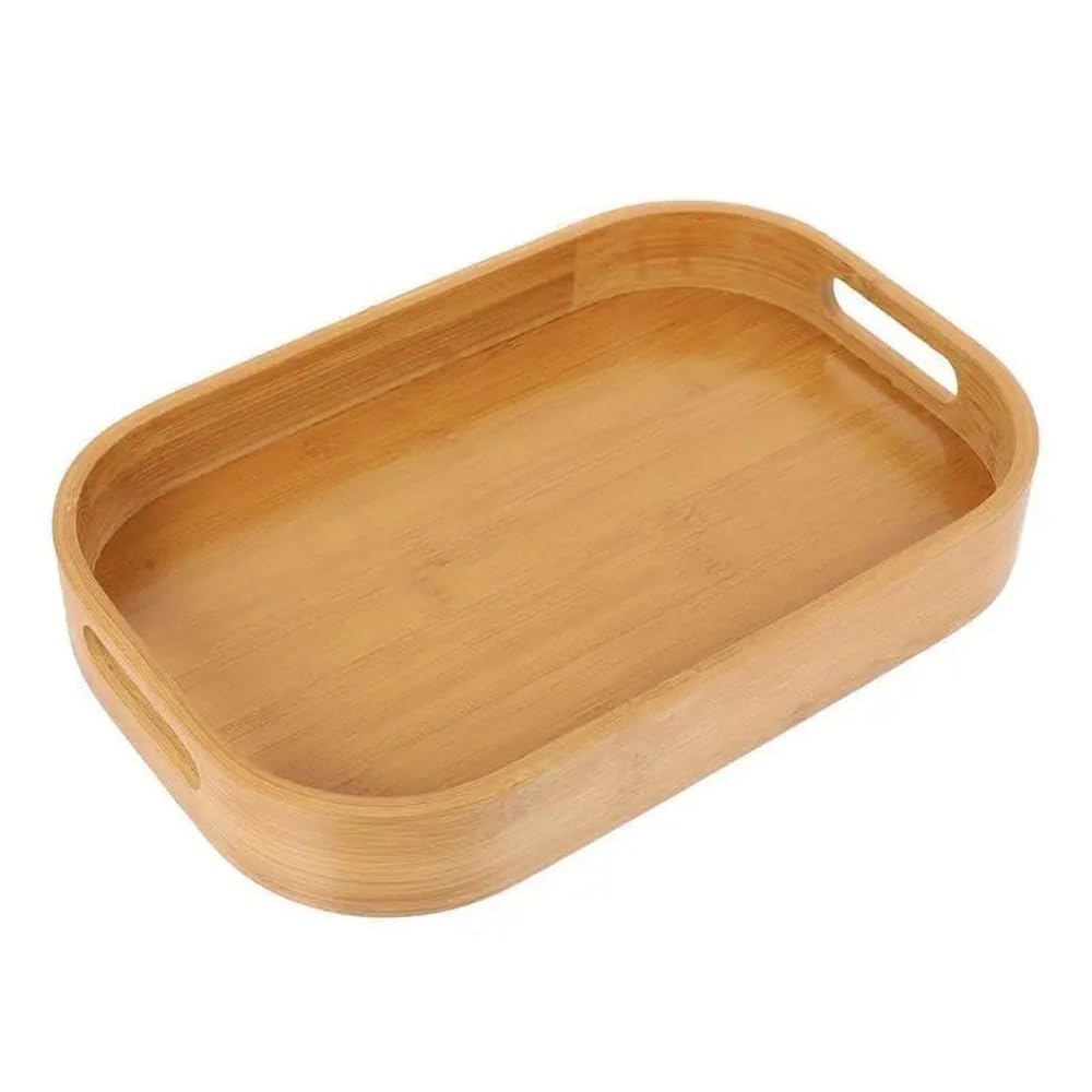 Rectangle Food Tray Rectangular Wooden Tray Handcrafted Solid Wood Coffee TableCenterpiece Rustic Farmhose Serving Tray With Non-Slip Base Geometric Edges And Modern Industrial Decor(25X25X5CM)