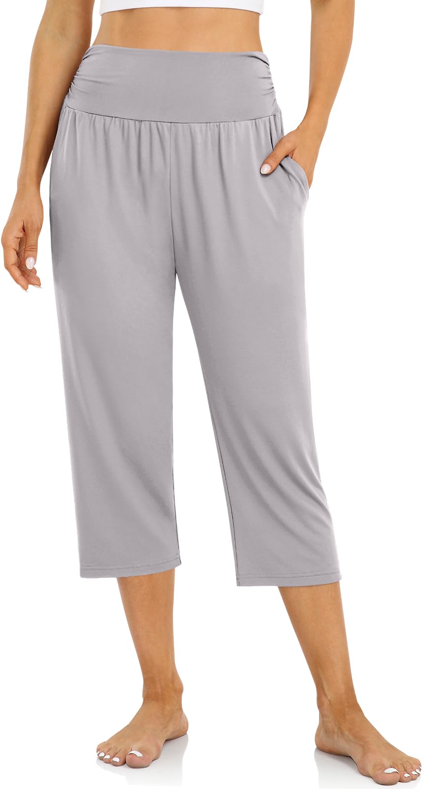 UEU Women's Yoga Capri Pants Loose Soft Drawstring Workout Sweatpants