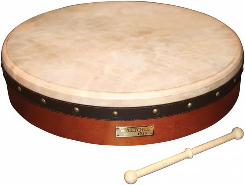 Waltons Bodhrán 18" (Standard Brown) - Handcrafted Irish Instrument - Crisp & Musical Tone - Hardwood Beater Included w/Purchase