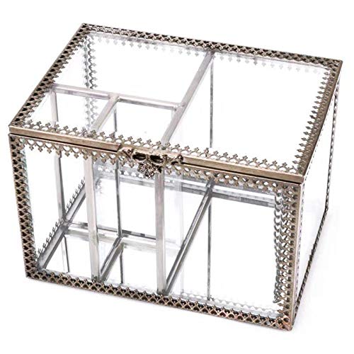 Hersoo Antique Decorative Box with 4Compartments for Cotton Ball/Pad/Swab/Q Tips/Makeup Sponges/Vanity Countertop Display Showcase for Desser/Jewelry/Lipstick/Perfume/Bathroom Organizer