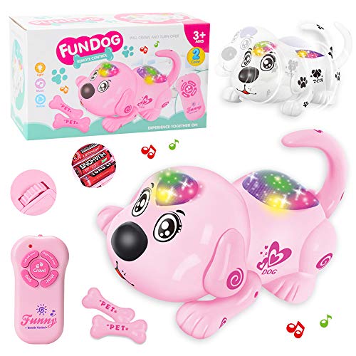 Erencook Pet Dog Toy Robotic Puppy, Remote Crawling Rollover Toy Dog Early Childhood Educational Children's Toys Walking Dancing Music for Boys or Girls Gifts (Pink)