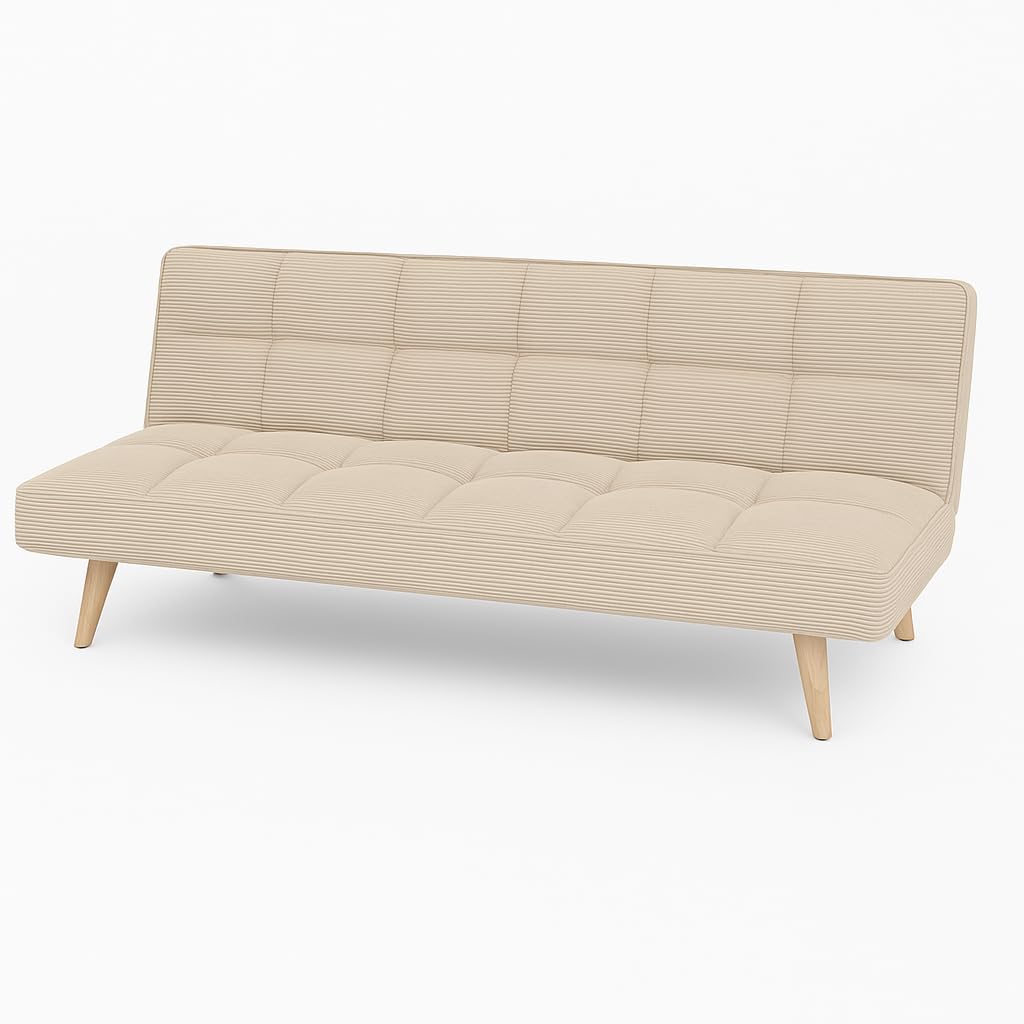 Totò Piccinni Divano Letto 3 Posti SANDWICH Prontoletto Clic-Clac imbottito con piedini in legno (Velluto a Costine Beige)