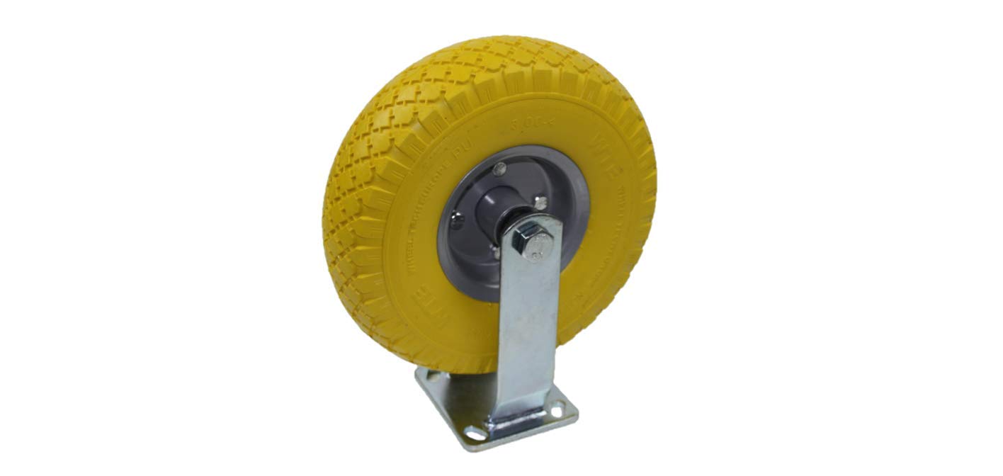 2x Bockrolle und 2 x PU-Sackkarrenrad/Lenkrolle, ø=260mm, Tragkraft 110kg | Pannensicher, PU-Schaum, Achsen-ø 20mm, Metallfelge, 2 Kugellager, Hersteller HKB, Artikel-Nr. 81491