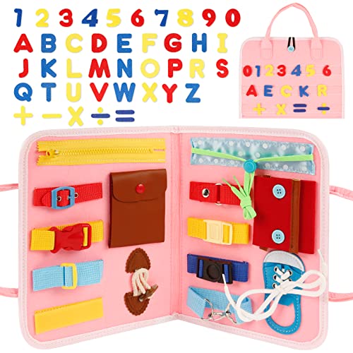Sterneer Busy Board Toddler, Juguetes Montessori, Portátil Tablero Motricidad Fina Juguetes Sensoriales Juegos Educativos Niños de 1 2 3 4 Años (Rosado) Cover