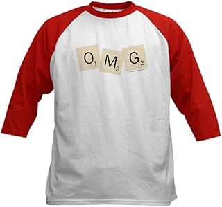 CafePress Scrabble OMG Kids Baseball Tee Kids Cotton Baseball Jersey, 3/4 Raglan Sleeve Shirt Red/White