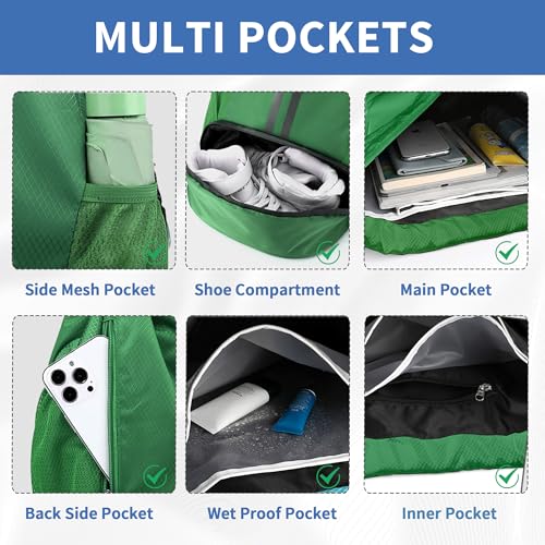 Image of JELUTAR Drawstring Backpack Gym Bag with Shoes Pocket, Dark Green | Water-Resistant String Backpack for Soccer, Basketball, Swim, Beach Cinch for Women Men, 18 L Large Capacity, Wet Pocket