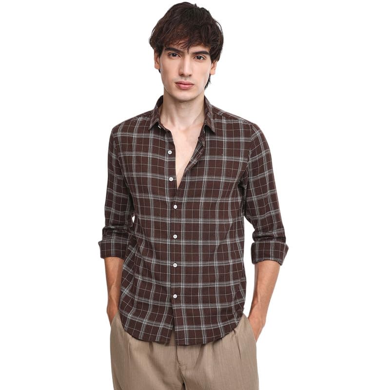 Image of CAHOOT Men's Tartan Plaid Shirt for Casual Wear | Spread Collar | Long Sleeve | Button Closure | Shirt Crafted with Comfort Fit for Everyday Wear