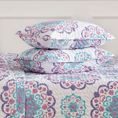 SLEEP ZONE 3-Piece Printed Quilt Set - Full/Queen Size - Lightweight Reversible Bedding Coverlet Set for All Season (Classic Circle Pattern), Full/Queen (90x96 inch | 2 Pillow Shams) - image 4