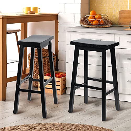Pj Wood 24-Inch Saddle Seat Kitchen Counter Stool With Foot Plate - Black #TOP1