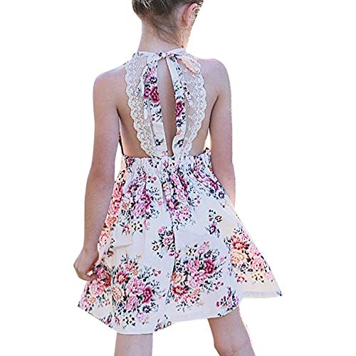 BAOBAOLAI Vestido infantil para meninas com costas abertas, estampa floral, saia de princesa de verã