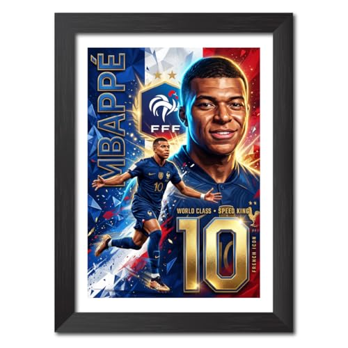 Image of TenorArts Kylian Mbappe Poster Frame Worldcup Themed Laminated Photo Framed Painting with Matt Finish Black Texture (12 inches x 9inches)