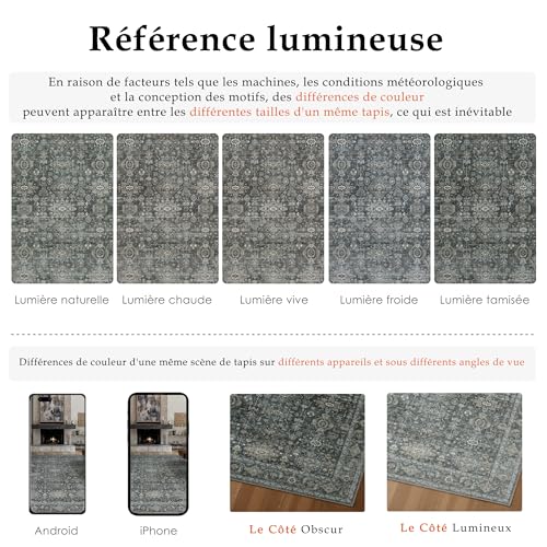 Tapis de salon antidérapant et lavable grand format noir