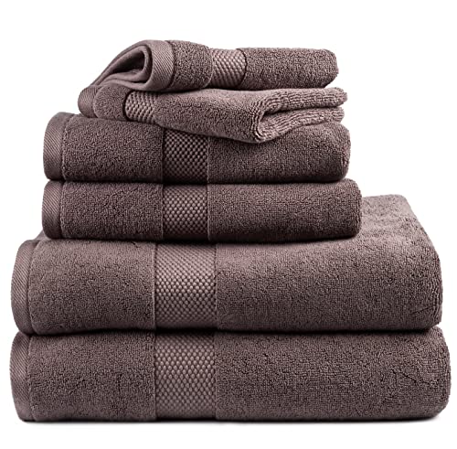 Duveteuse Luxury Bath Towels, 763 GSM Egyptian Cotton Towels Quality, Sheets, Sets of 6, Hotel Collection Grey for Bathroom, Shower Bathroom Sets, Set