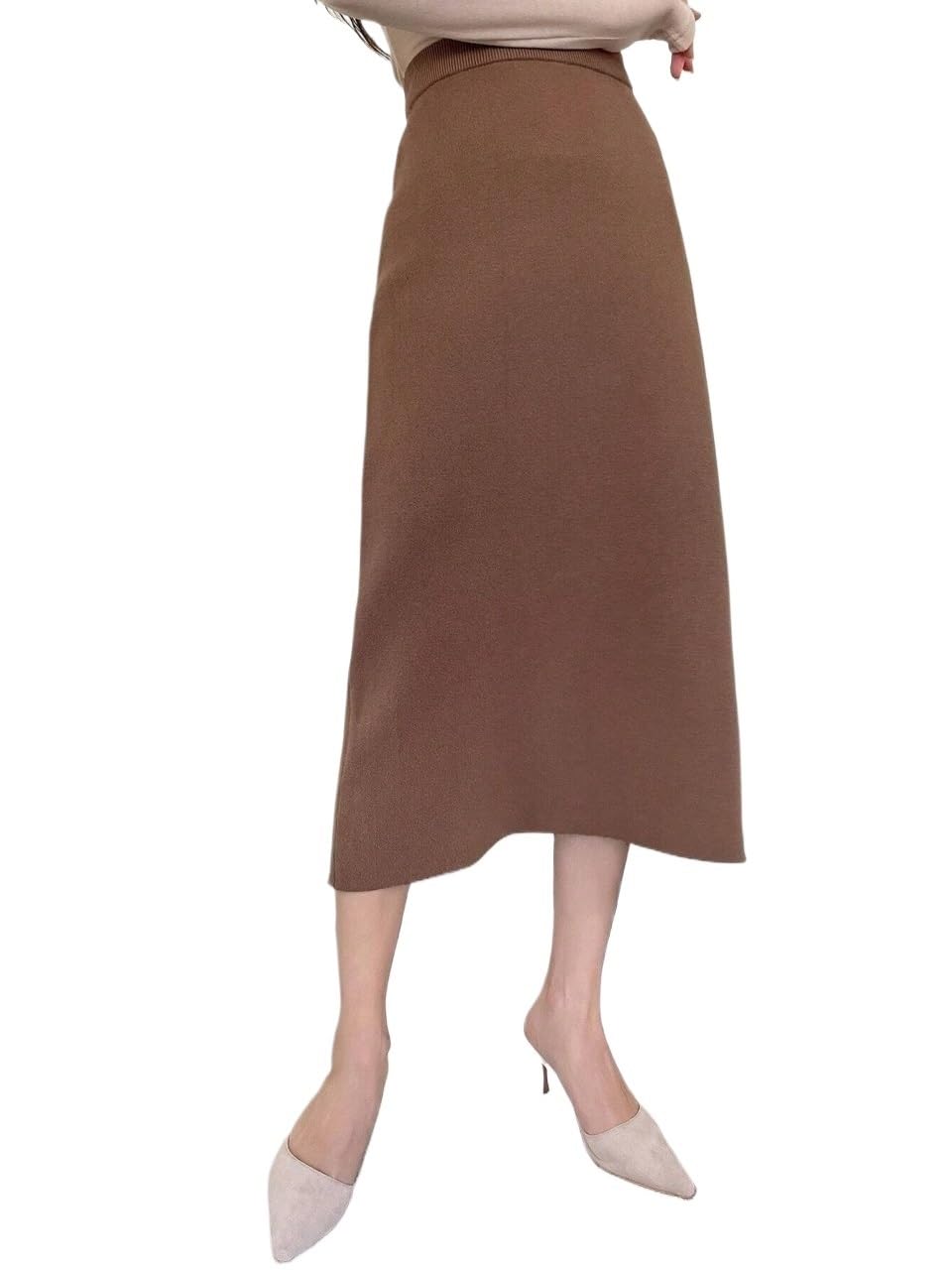 High Waist Solid Midi Skirt Womens Basic Versatile Trendy Skirt