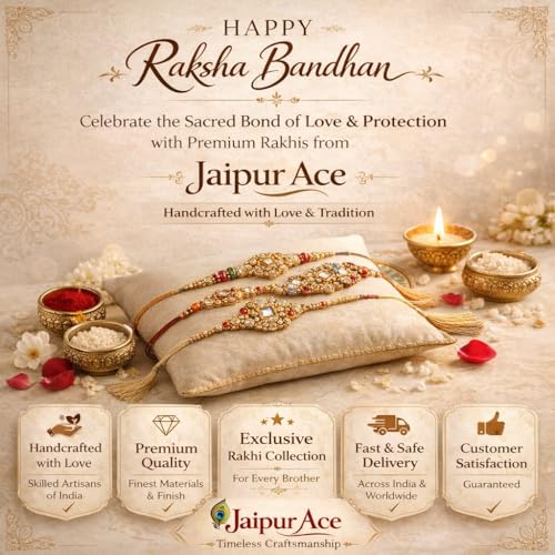 Image of Jaipur Ace Designer Kundan Rakhi with Lumba for Bhaiya Bhabhi | Premium Raksha Bandhan Thread for Brother & Sister-in-Law | Fancy Stone Work Bracelet with Tassel | Traditional Festival Gift (SET OF 3)
