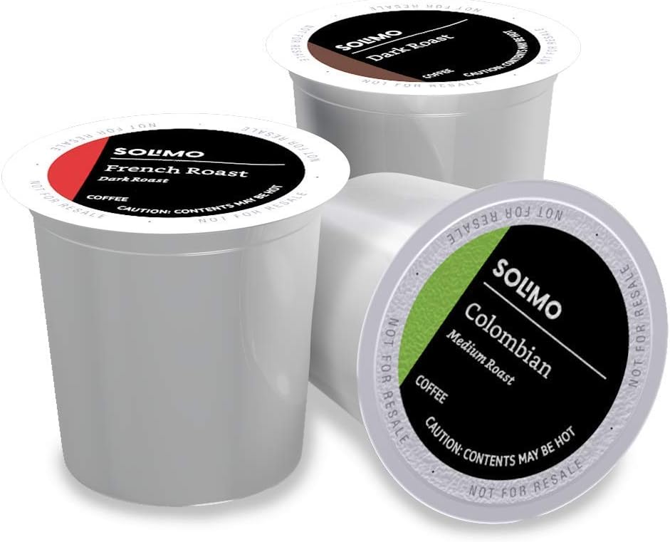 Amazon Brand - Solimo Coffee Pods, Assorted pack (French, Dark, Colombian), Compatible with Keurig 2.0 K-Cup Brewers, 100 Count