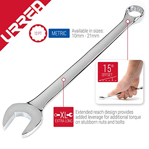 Urrea 12-Point Combination Wrench - 18Mm Extra Long Mechanics Tool With Extended Reach & Nickel-Chrome Finish - 1218Ml #TOP1
