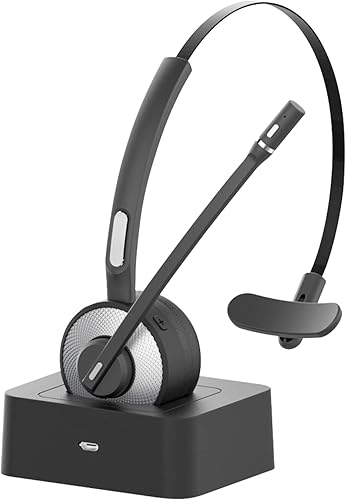 HUAKUA Auriculares Bluetooth con micrófono, auriculares de camionero de una sola oreja con cancelación de ruido, auriculares inalámbricos con