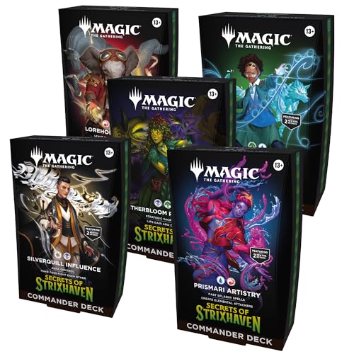 Magic: The Gathering Secrets of Strixhaven Commander Deck Bundle - Includes All 5 Decks (Silverquill Influence, Prismari Artistry, Witherbloom Pestilence, Lorehold Spirit, Quandrix Unlimited)