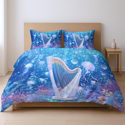 Generisch Hohe Reißfestigkeit lichtecht kalt in der Maschine waschen Bettwäsche Set Farbe Ozean Harfe Qualle 220 x 220 cm Perfekt für Schlafzimmer und Gästezimmer