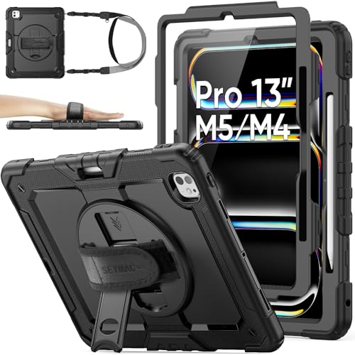 SEYMAC stock Case for iPad Air 11-inch M4-M2 2026-2024 Gen 8-6 Shockproof Heavy Duty Case with Screen Protector Pencil Holder Rotating Stand Hand Strap Shoulder Strap Black product thumbnail 9