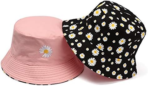 gENEniC Fashion Daisies Print Bucket Hat, Unisex Four Seasons Fisherman Cap,Foldable Double-Sided Outdoor Casual Sun Hat