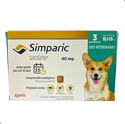 Antipulgas Simparic 40 mg para cães 10,1 a 20 kg - Zoetis - 3 unidades