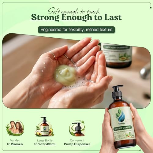 Image of TerreVera Avocado Shampoo, Salon Quality Sulfate Free Shampoo, With Avocado, Argan, Coconut & Jojoba Oils, Hydrating & Strengthening Formula, For Men and Women 16.9 fl oz